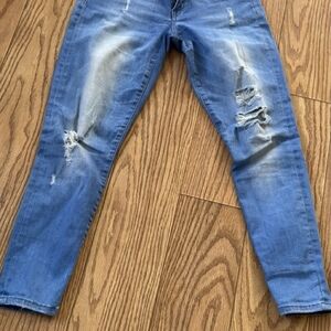 Only Jeans Blush Mid Rise Denim Blue Womens Sz 28 Ankle Raw Hem